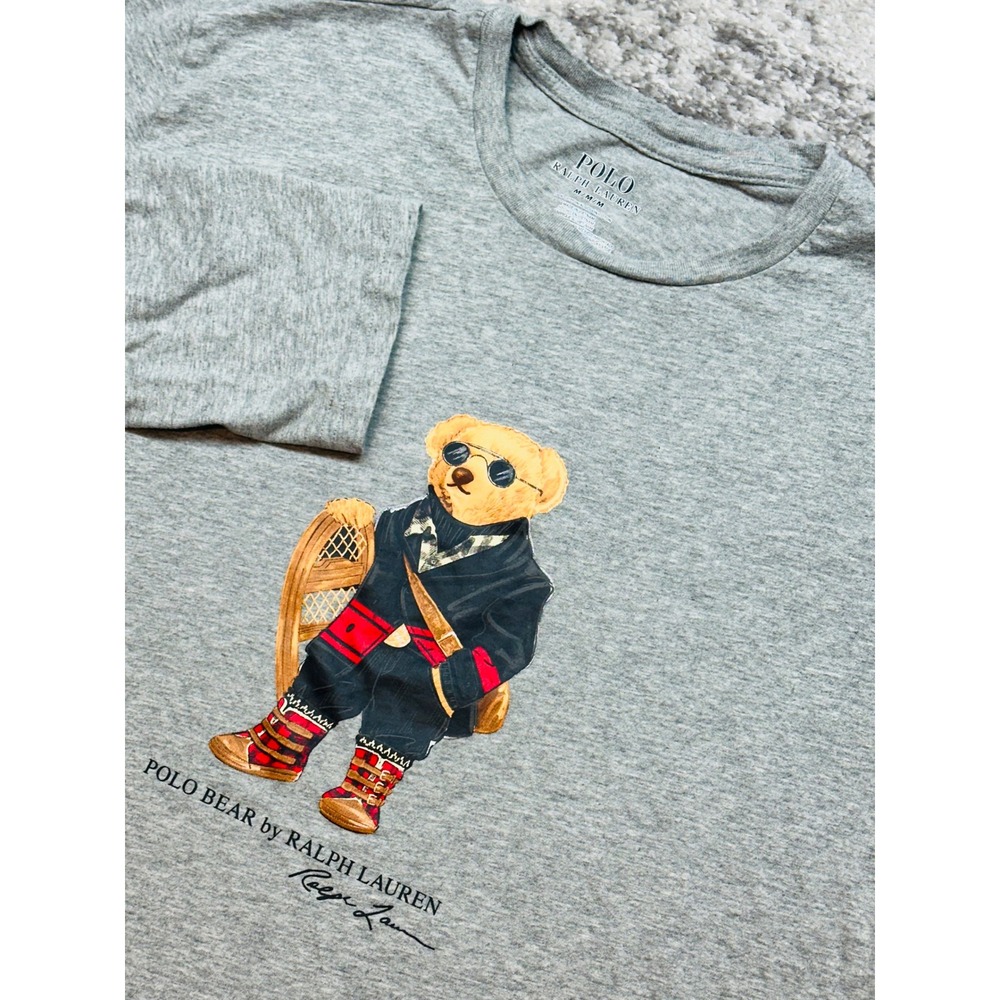 Polo Ralph Lauren Long Sleeve T-Shirt Mens M Gray Polo Bear Snowshoe Graphic